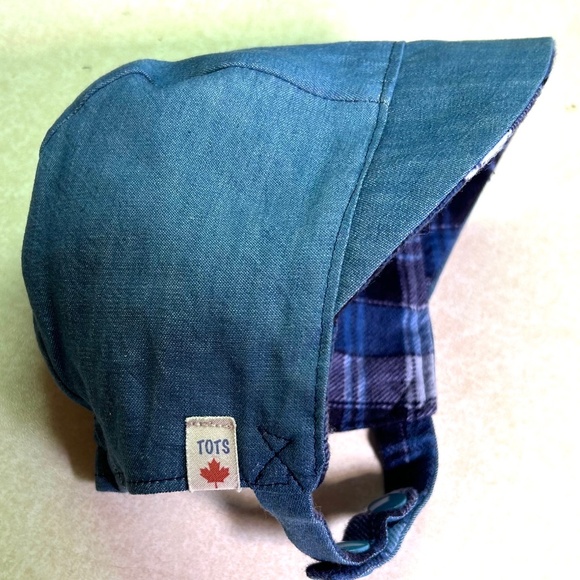 Denim Baby Bonnet with Flannel Lining - Picture 1 of 6
